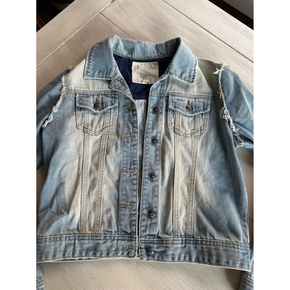 White Crow Buckle Womens Distressed Denim Jacket‎ Small Embellished Embroidered